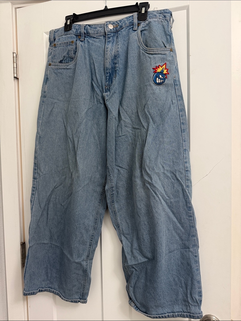 The Hundreds Light Blue Relaxed Denim Jeans with Embroidered Bomb Patch
